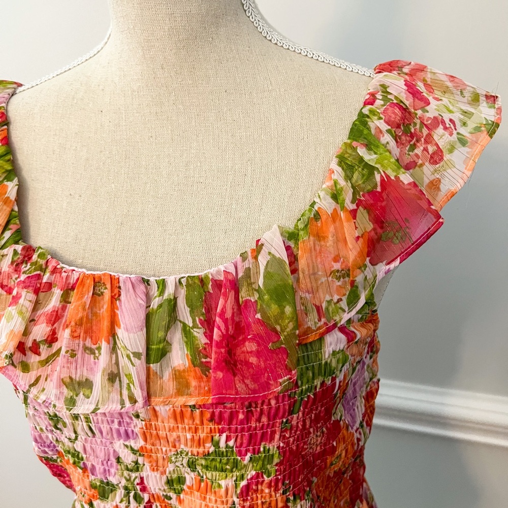 LC Lauren Conrad Smocked Peplum Top, Floral Print - Picture 9 of 12